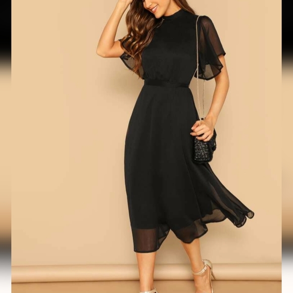 SHEIN Unity Mock-neckKnot Back Sheer Panel...Black Dress Sz Medium - Picture 1 of 11